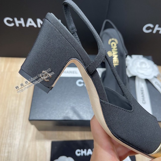Chanel專櫃經典款女士拼色涼鞋 香奈兒時尚slingback拼色涼鞋平跟鞋中跟鞋 dx2574